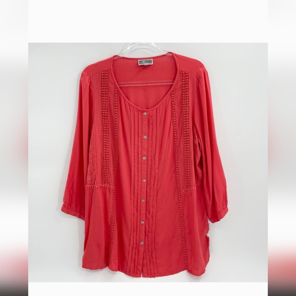 JM Collection Embroidered Pin Tucked Shirt.